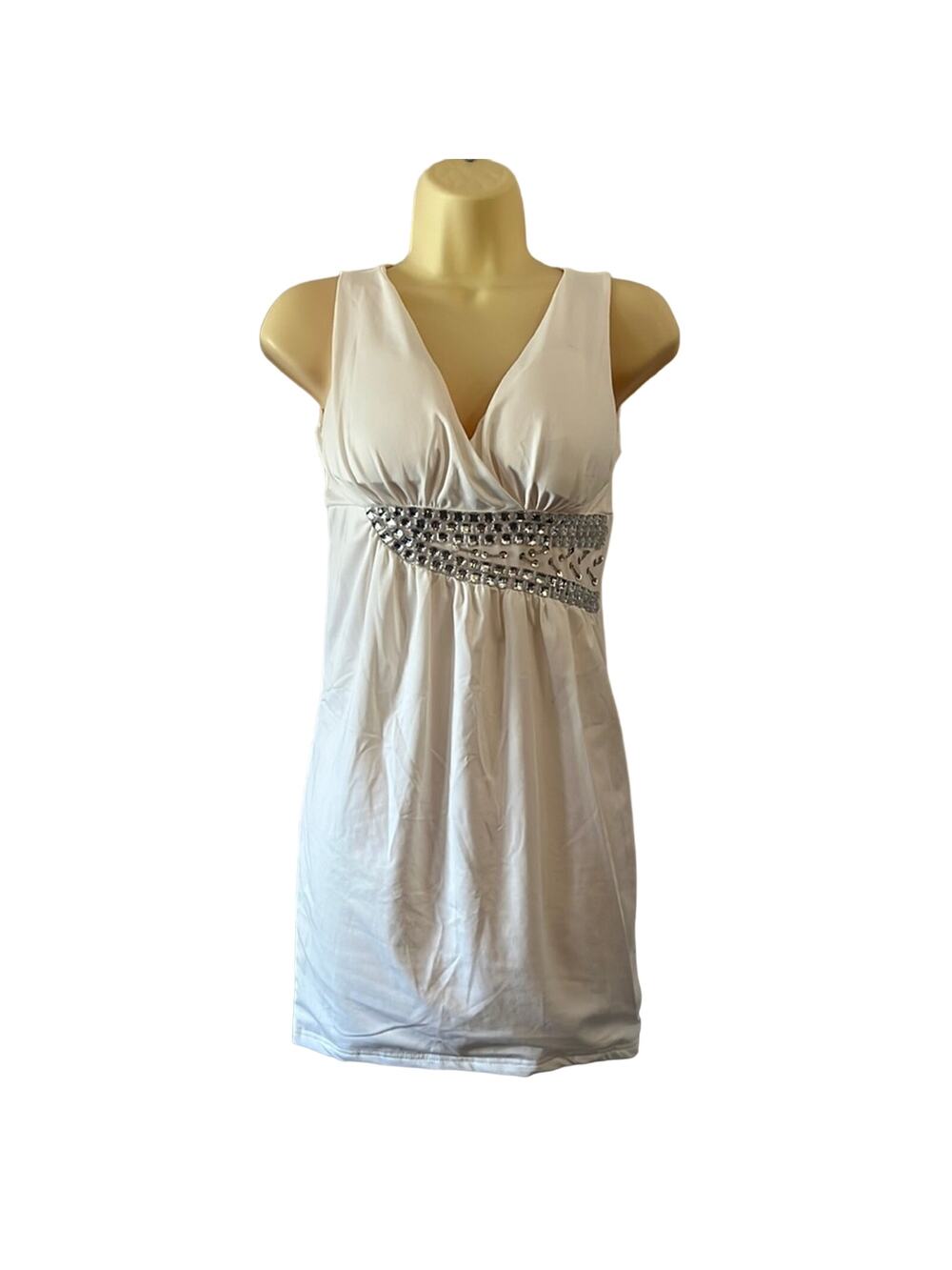 Paradis Miss White Stretch Knit Dress with Stone Embellishments Size Small